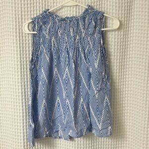 THML Sleeveless Patterned Blue and White High Neck Tank Top Size Small